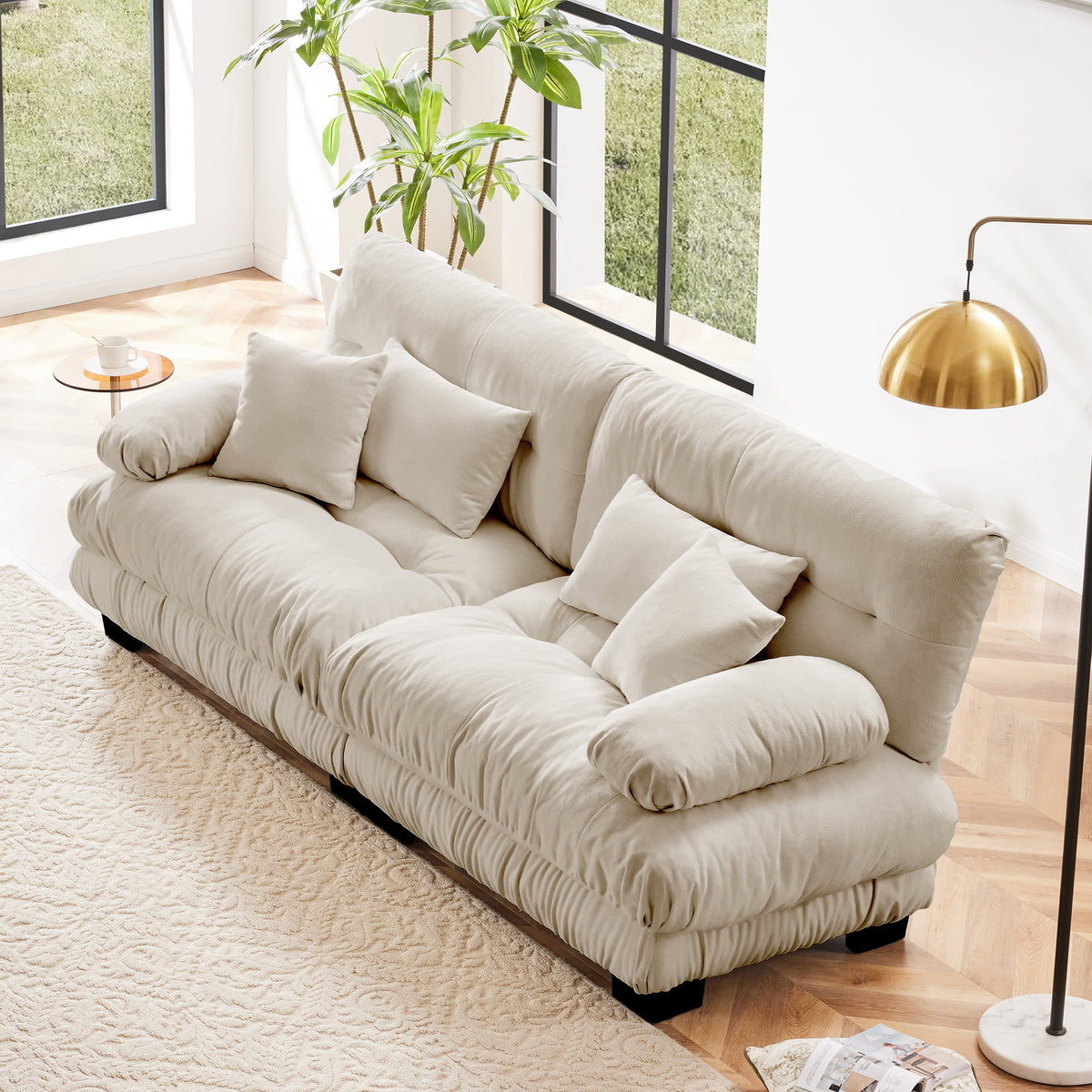 Loveseat Sofa Cushioned Seating Light Coffee Chenille 2-Seater in a modern living room