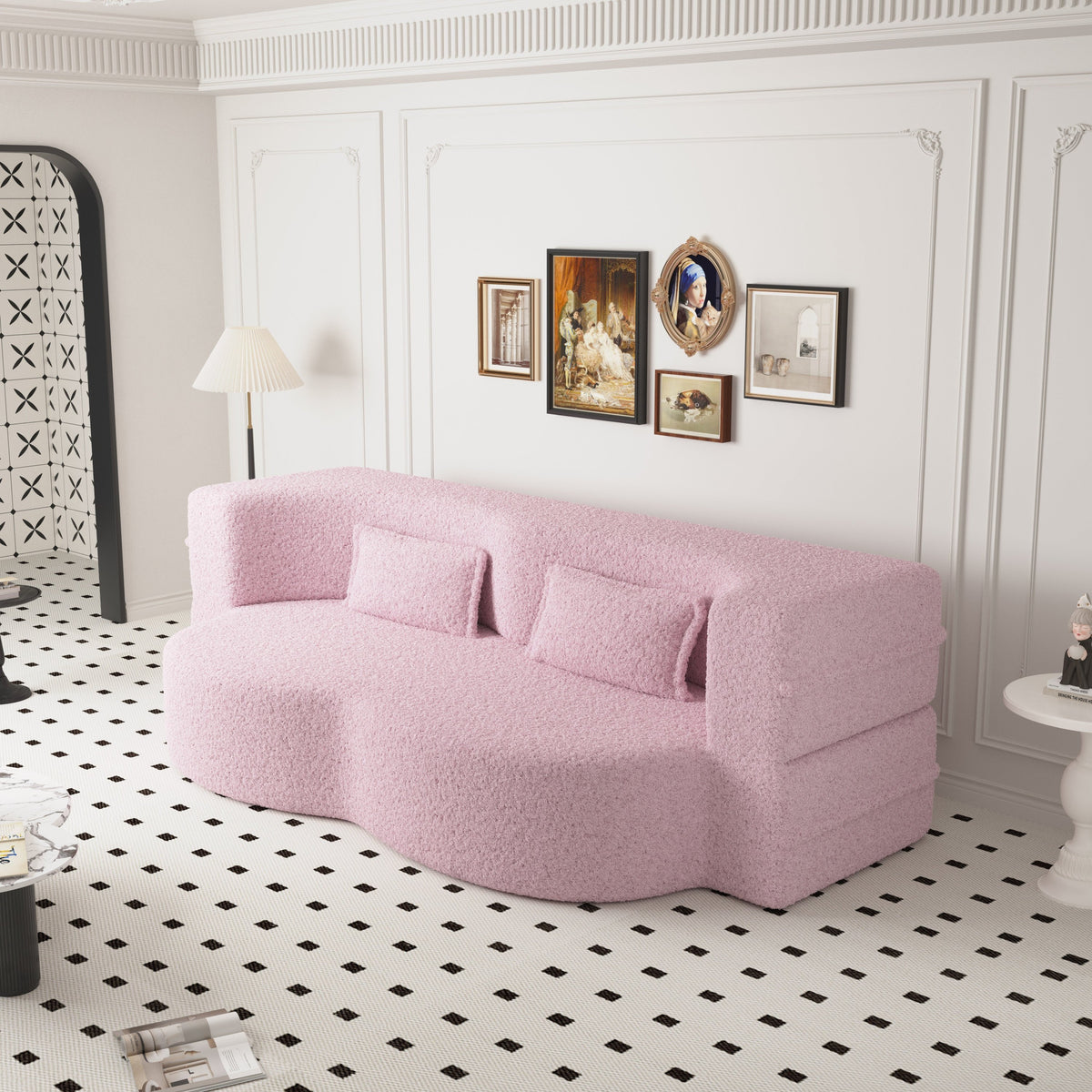 Additional product detail of Sofa Bed 3-Tier Folding Sleeper Pink Sherpa Fleece Full Size