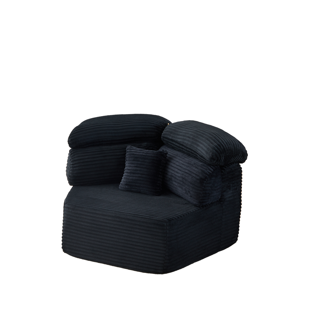 Alternate angle of Lounge Chair Modern Cushioned Seating Black Corduroy 1-Seater