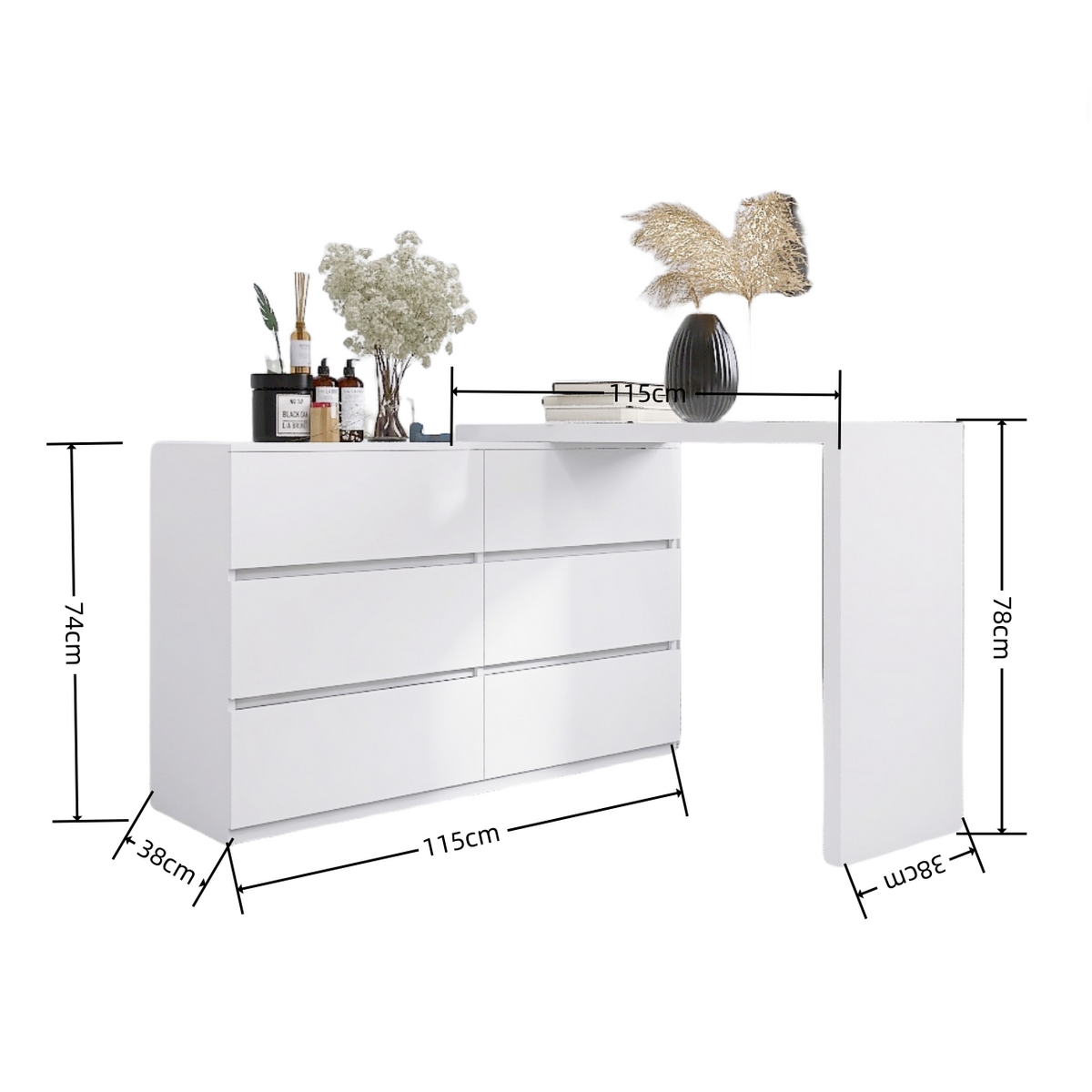 Additional view of Chest of Drawers 6-Drawer Storage White Engineered Wood
