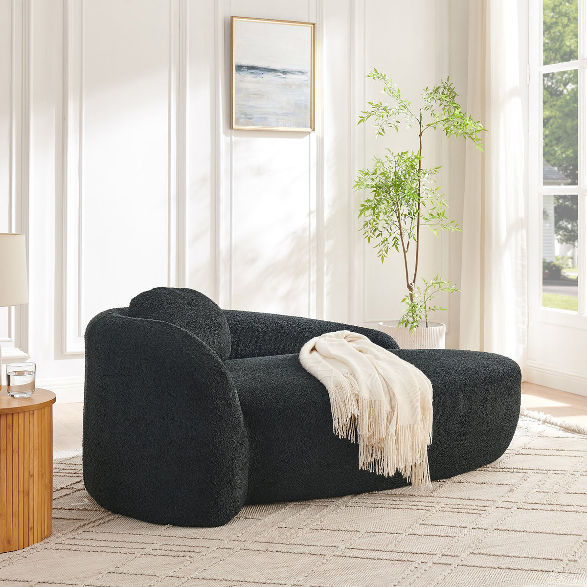 Alternate angle of Accent Chair Backrest & Pillow Black Bouclé Fabric 1-Seater