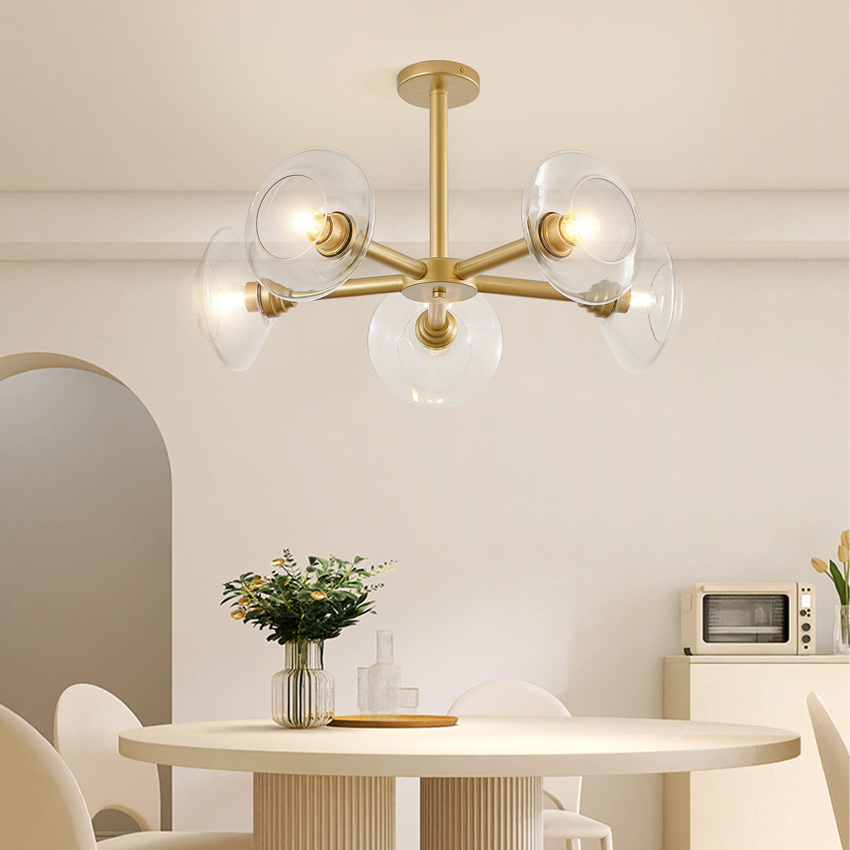 Alternate angle of Chandelier Modern 5-Light Sputnik Gold Glass