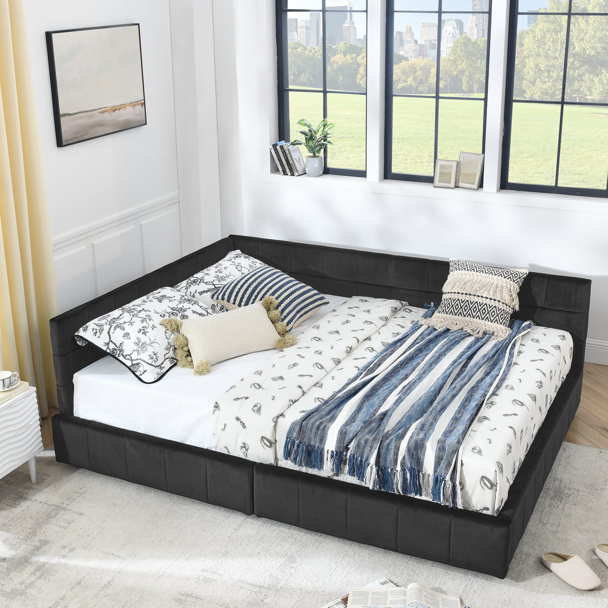Additional product detail of Bed Frame Modern Storage Bed Black Velvet Queen Size Bedroom