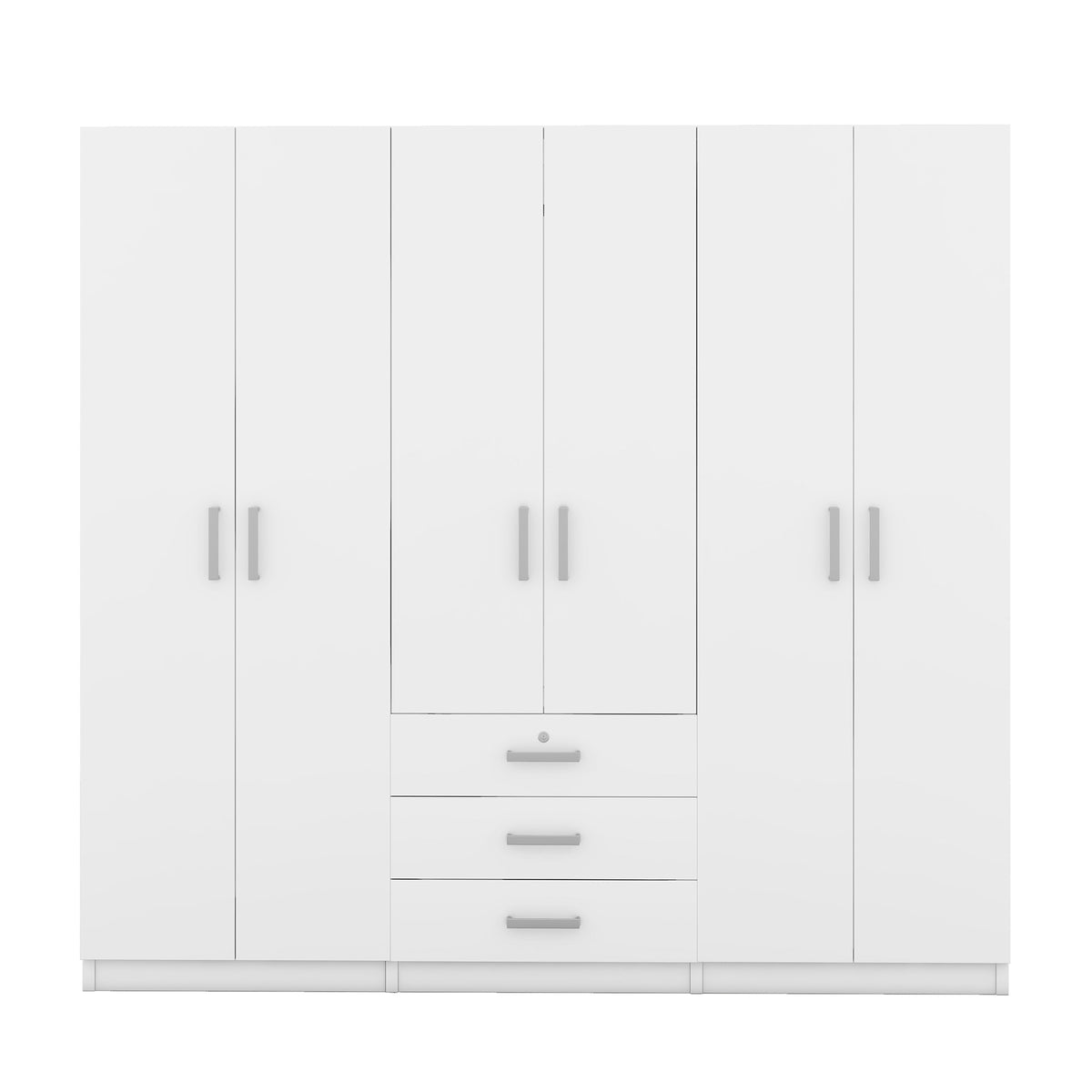 Construction and detail view of Wardrobe Modern 6-Door Storage White Wood