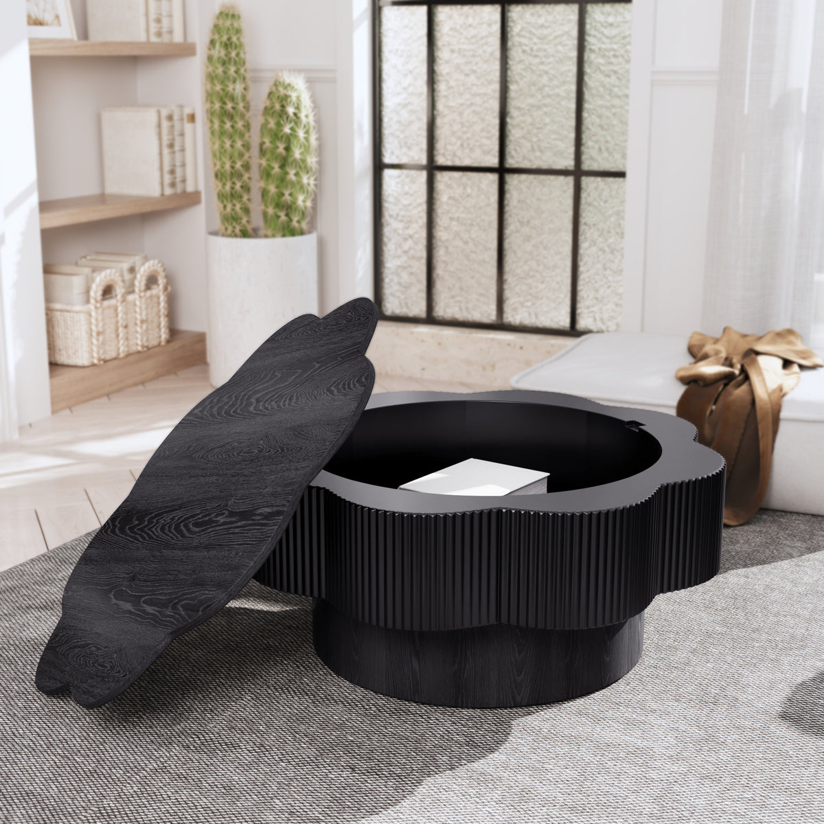 Close-up detail of Coffee Table Plum Blossom Storage Natural Wood