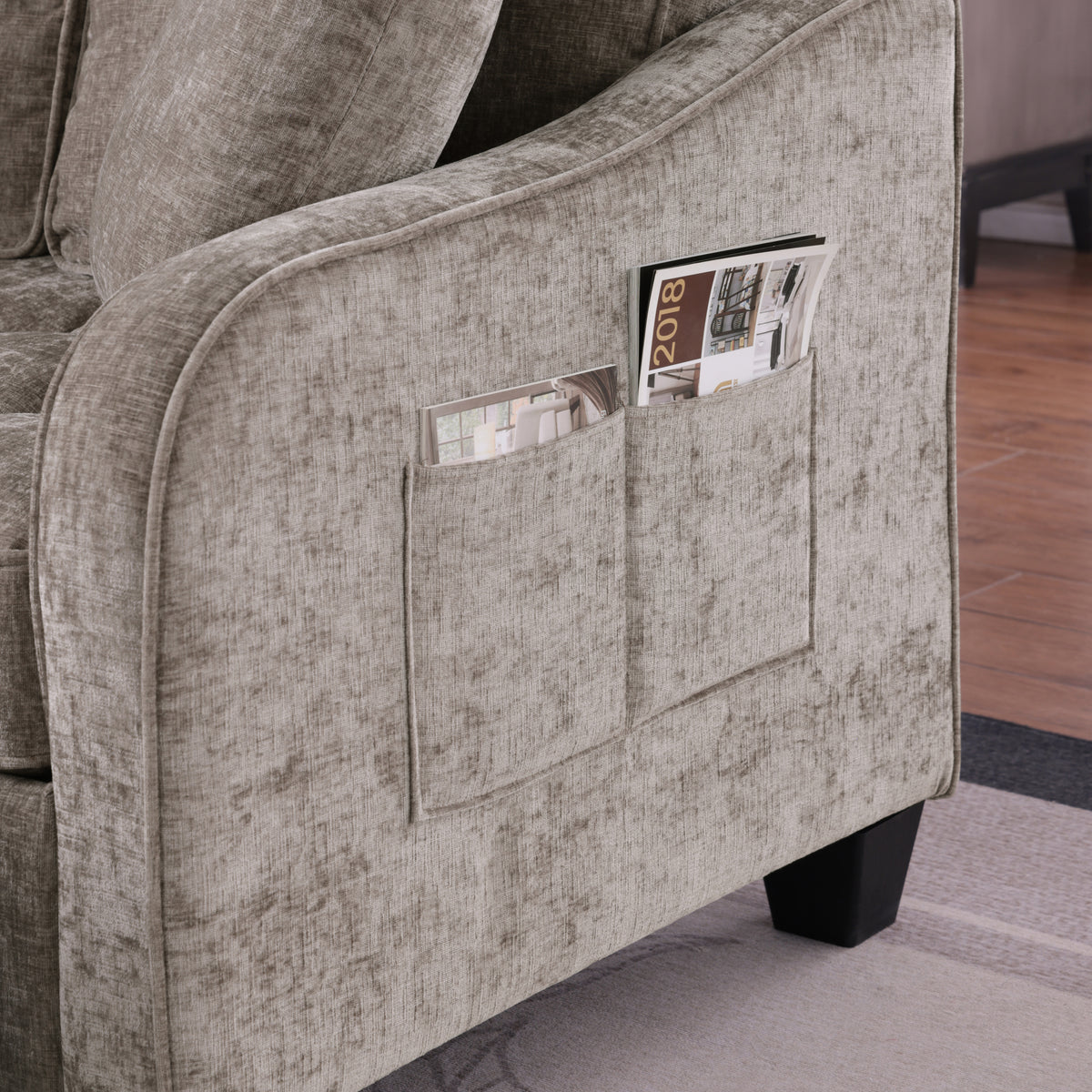 Construction and detail view of Loveseat Sofa Cushioned Seating Brown Corduroy 2-Seater