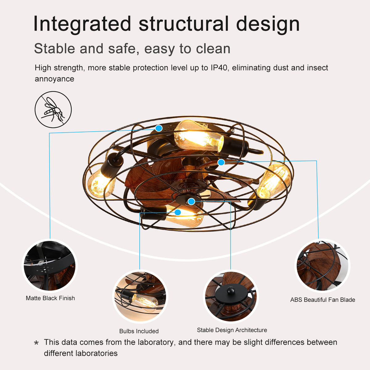 Close-up detail of Ceiling Fan Light Farmhouse Remote Control Black Iron