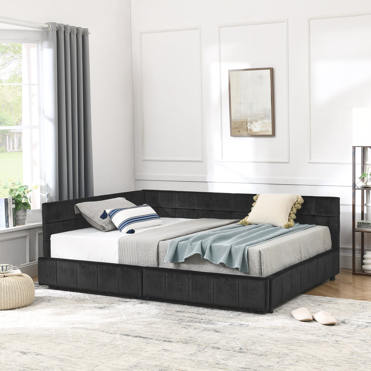 Additional view of Bed Frame Mid-Century Tufted Storage Black Velvet Full Size