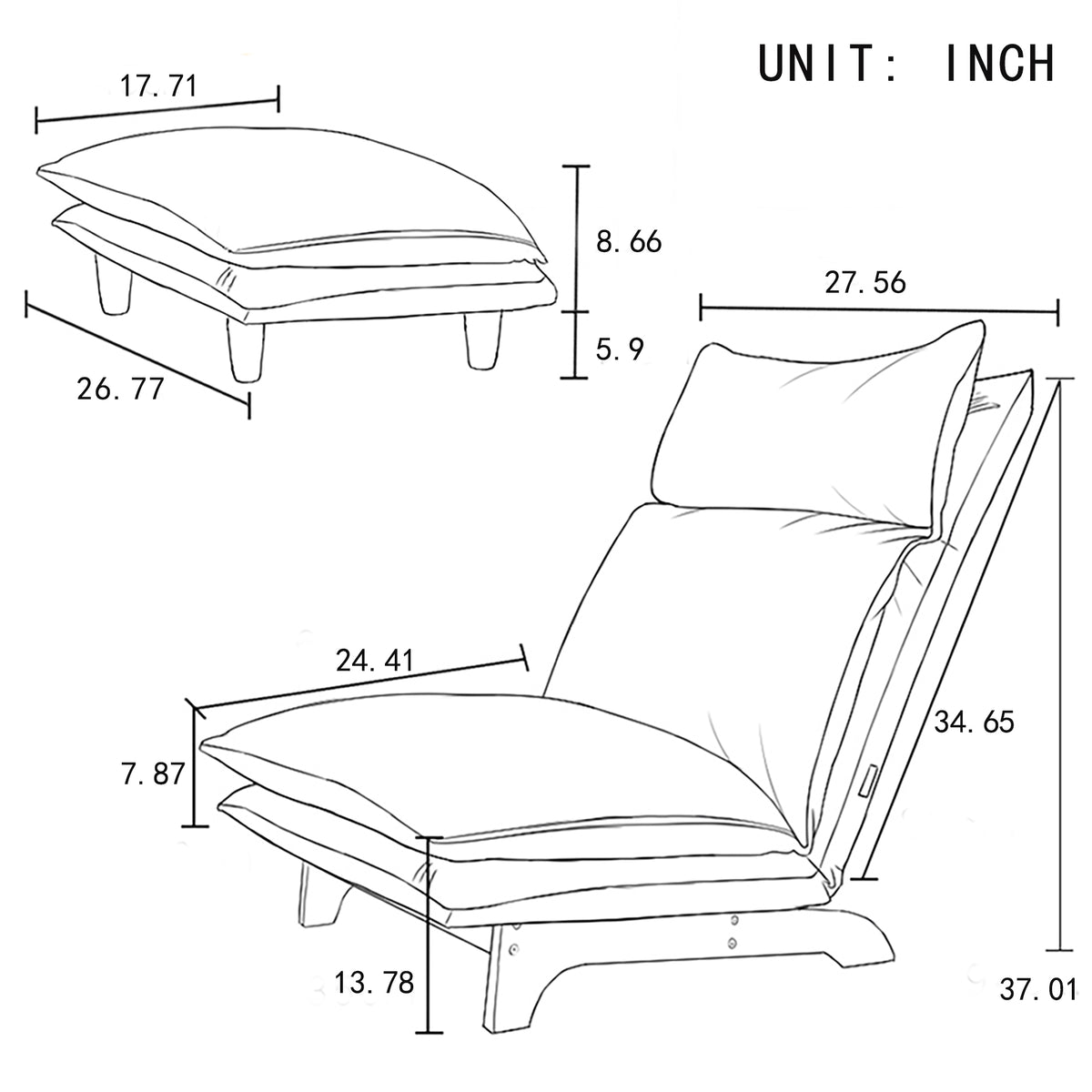 Alternate angle of Reclining Lounge Chair Convertible Sleeper Beige Metal
