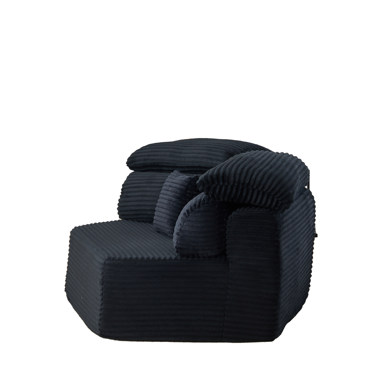 Full product view of Lounge Chair Modern Cushioned Seating Black Corduroy 1-Seater