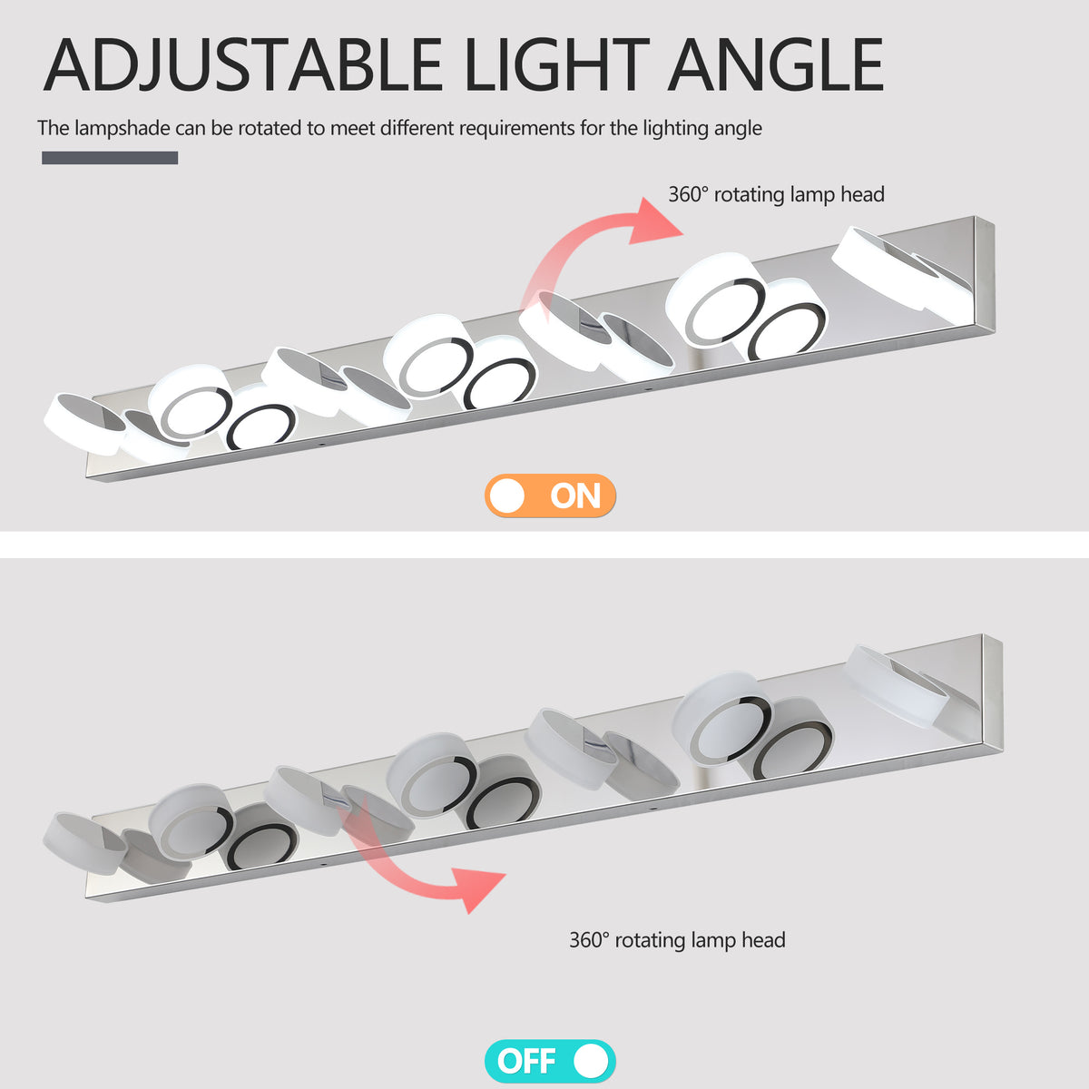 Construction and detail view of Vanity Light Modern 7-Light LED Chrome Acrylic