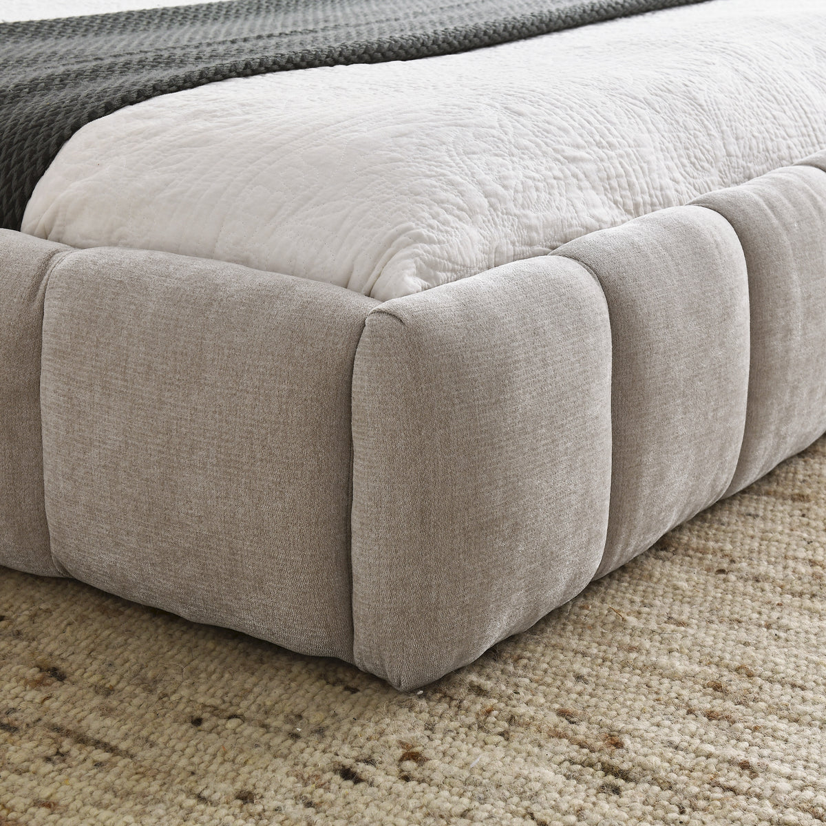 Additional product detail of Bed Frame Modern Supportive Frame Beige Chenille Queen Size
