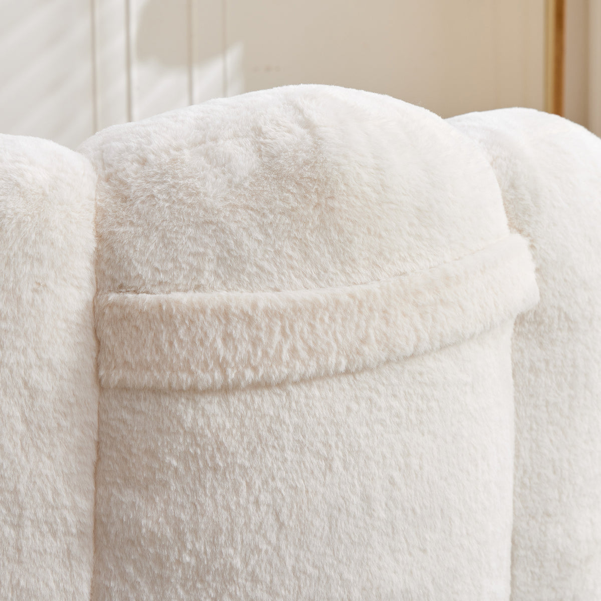 Construction and detail view of Bean Bag Chair Compressed Foam White Faux Fur