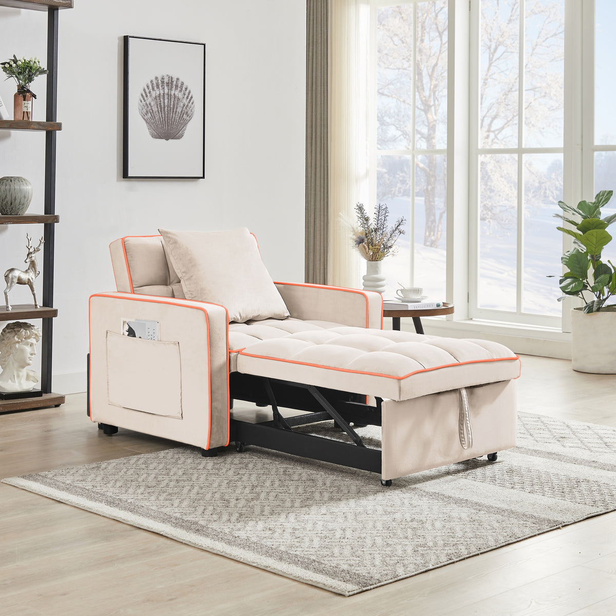 Close-up detail of Sofa Bed 3-in-1 Folding Sleeper Creamy White Velvet