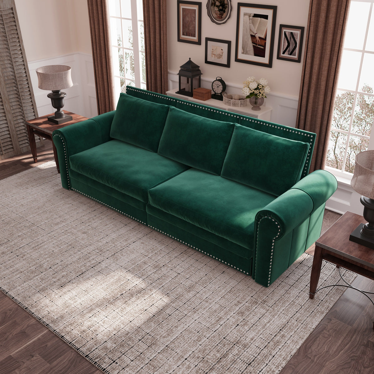 Design feature view of Sofa Bed Pull-Out Sleeper Green Velvet