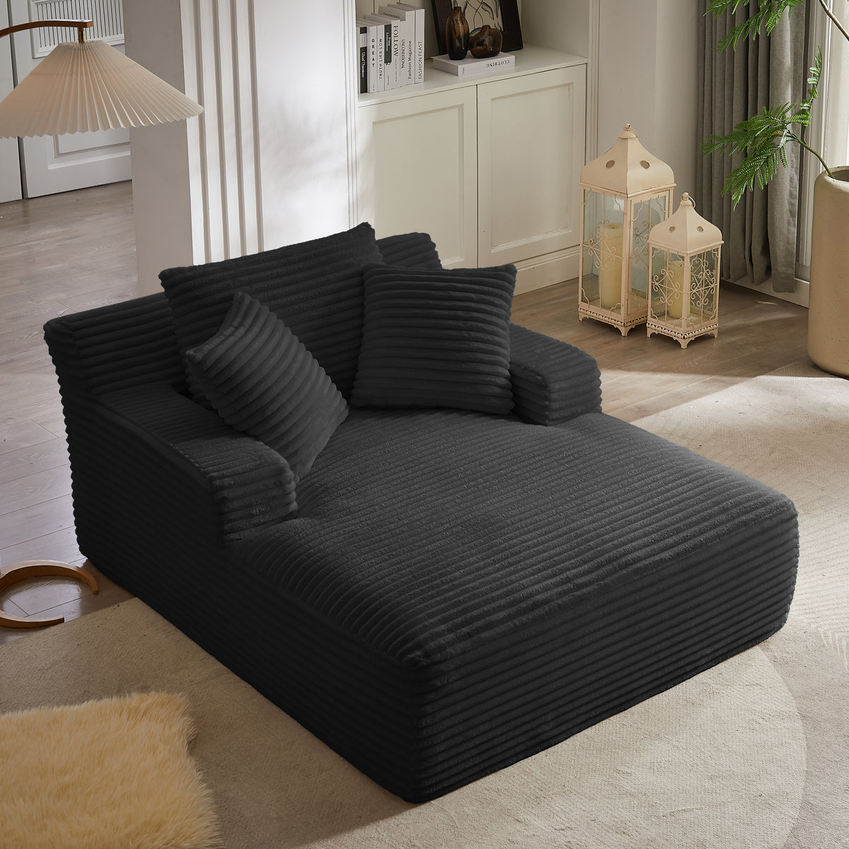 Design feature view of Chaise Lounge Oversized Seating Black Corduroy