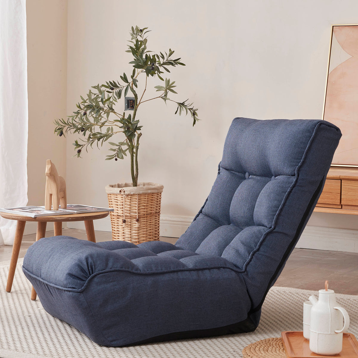 Additional product detail of Accent Chair Modern Reclining Navy Metal