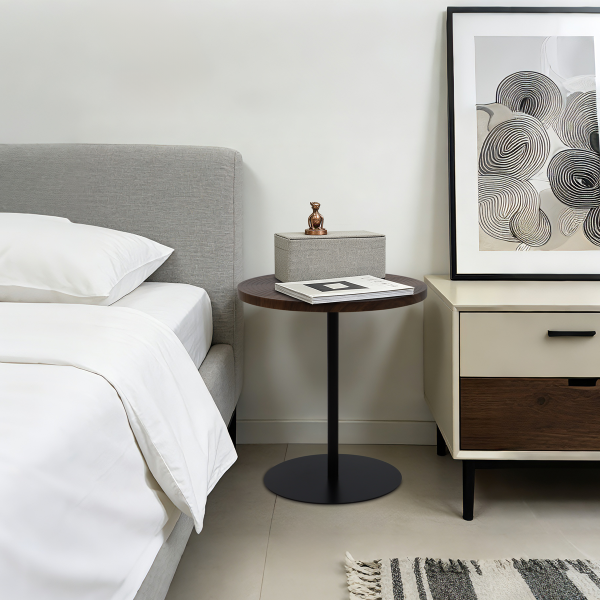 Alternate angle of Side Table Set 2-Piece Nesting Tables Walnut & Black