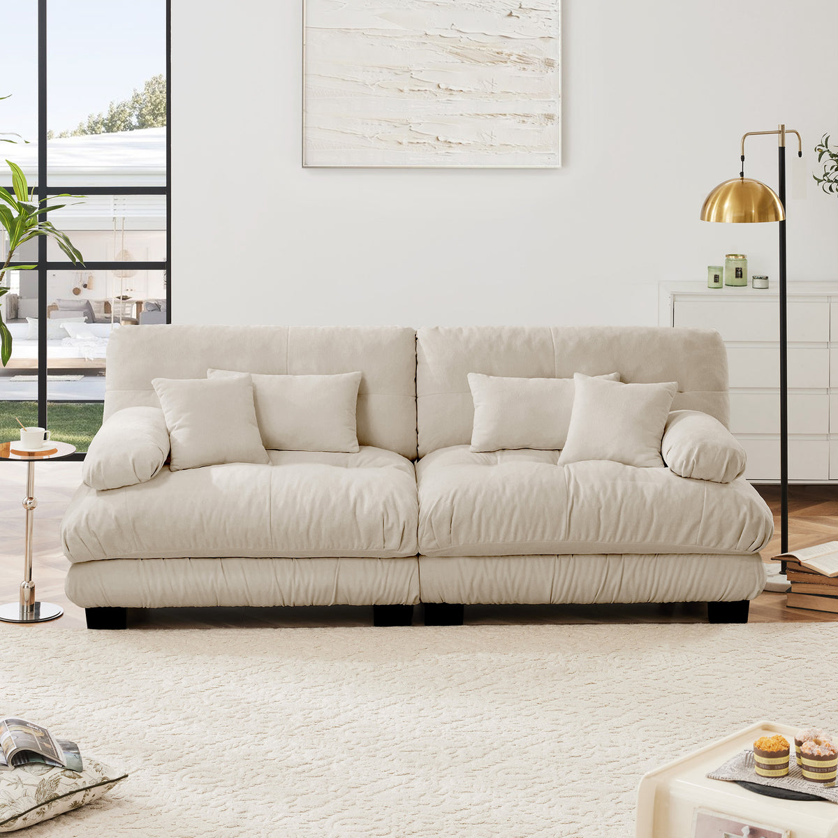 Alternate angle of Loveseat Sofa Cushioned Seating Light Coffee Chenille 2-Seater
