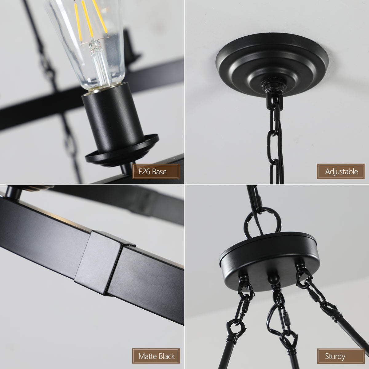 Design feature view of Chandelier Retro 2-Tier Circular Design Black Iron