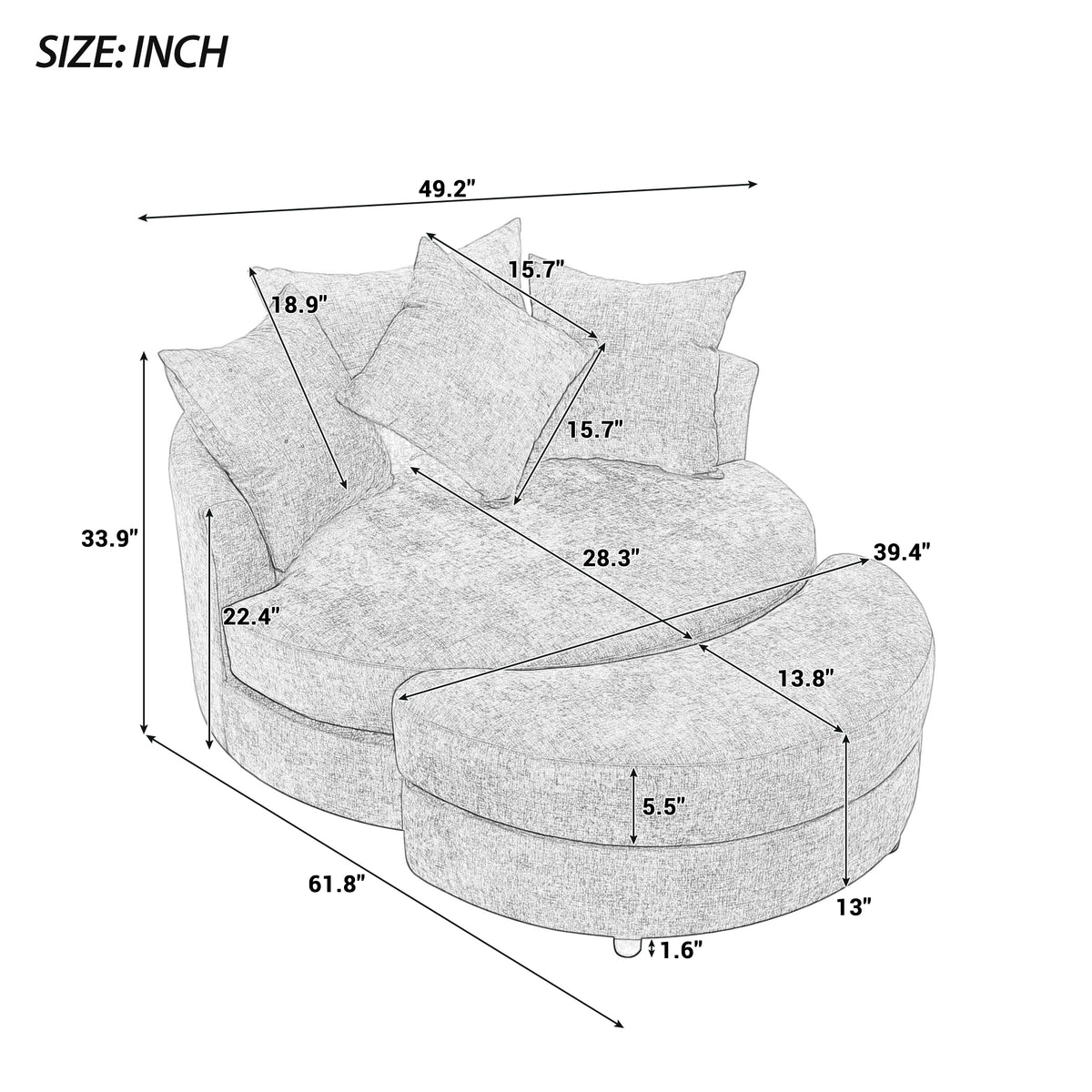 Alternate angle of Swivel Lounge Chair 360° Swivel & Headrest Gray Chenille