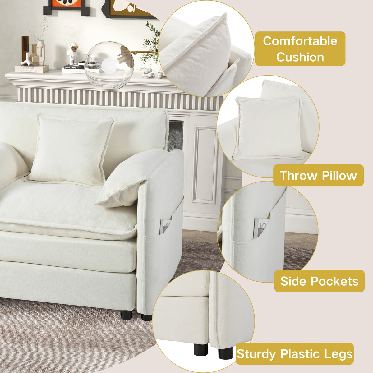 Close-up detail of Sectional Sofa Modular Sectional Beige Chenille