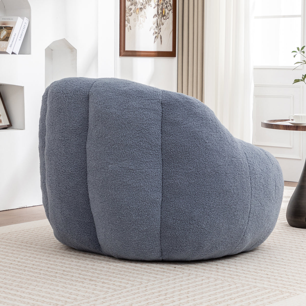 Design feature view of Bean Bag Chair Oversized Seating Light Blue Teddy Fabric