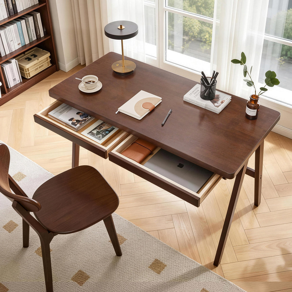 Additional view of Computer Desk Storage Drawer Walnut Solid Rubber Wood