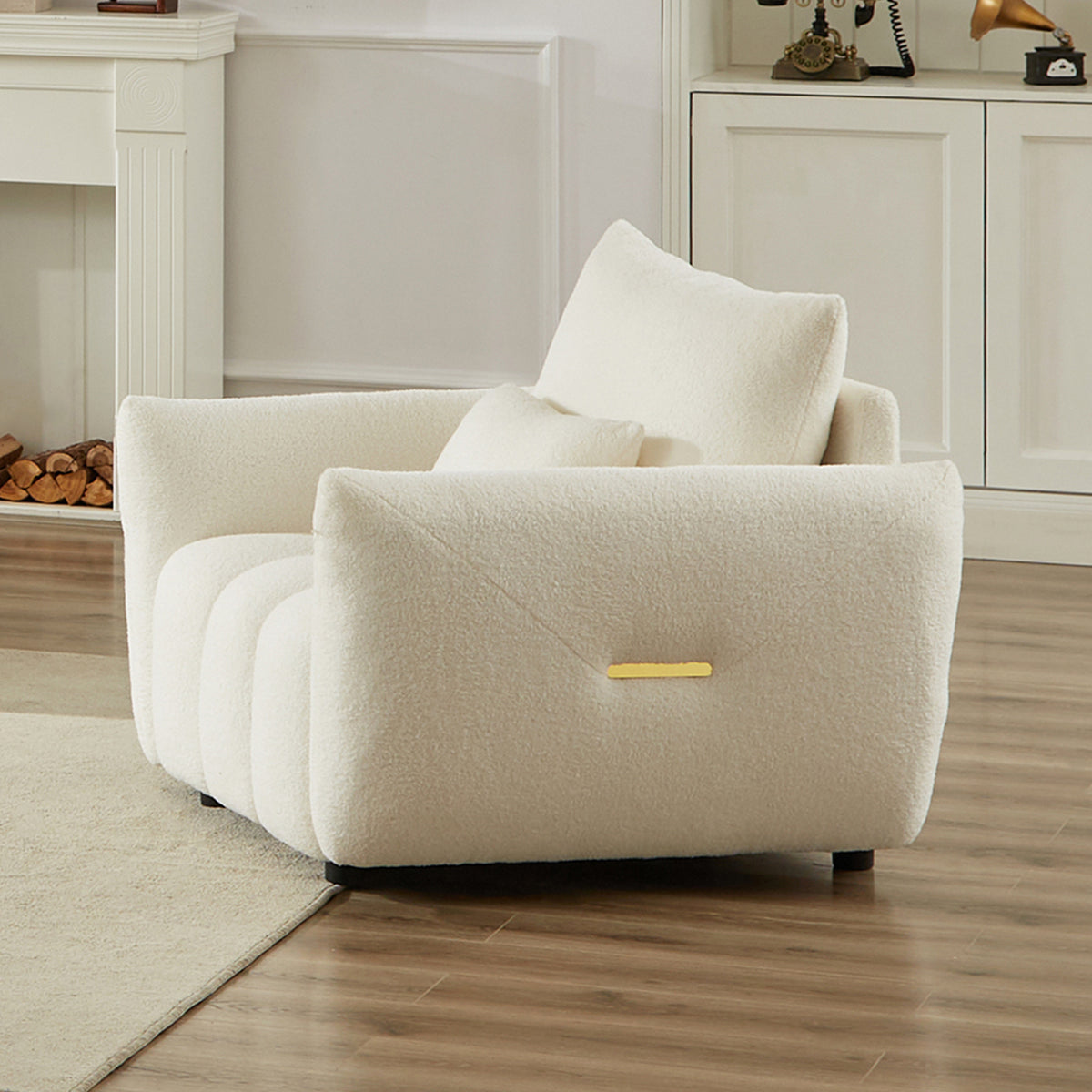 Alternate angle of Lounge Chair Cushioned Seating Beige Teddy Fabric