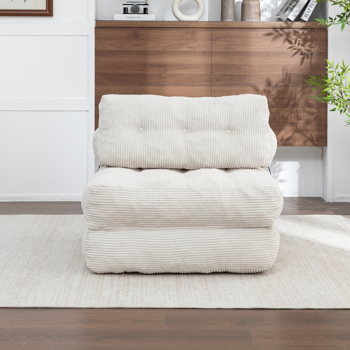 Alternate angle of Sofa Bed Folding Sleeper with Headrest & Lumbar Pillow Beige Corduroy