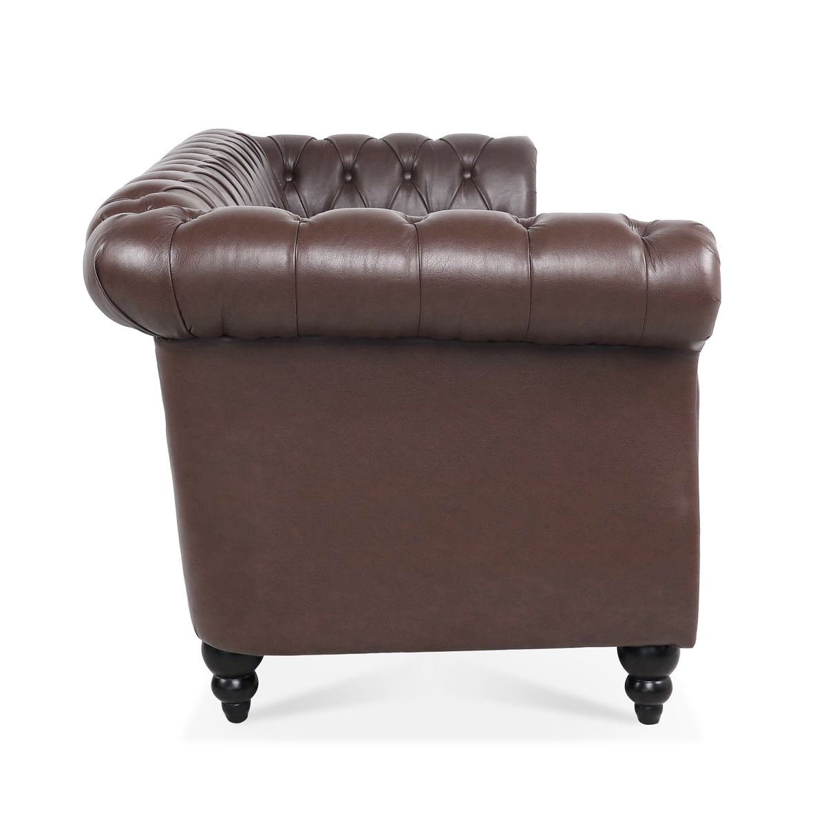 Construction and detail view of Sofa Chesterfield Cushioned Seating Dark Brown PU Leather 3-Seater