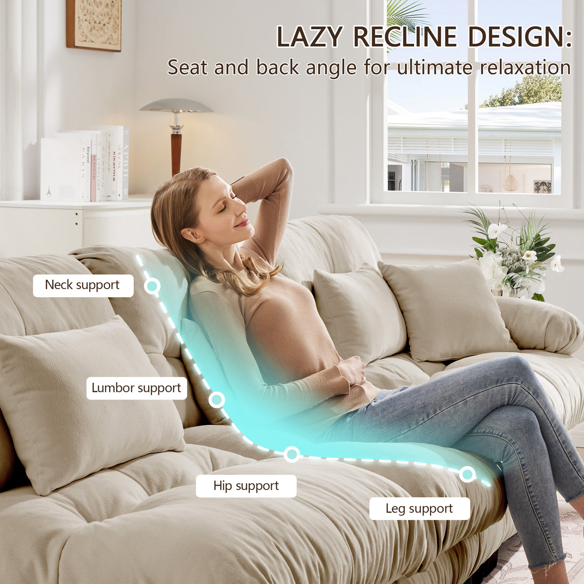 Construction and detail view of Loveseat Sofa Cushioned Seating Light Coffee Chenille 2-Seater