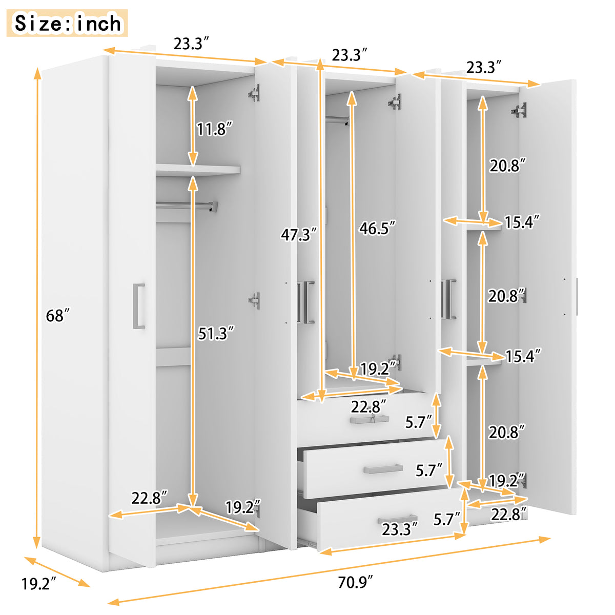 Additional view of Wardrobe Modern 6-Door Storage White Wood
