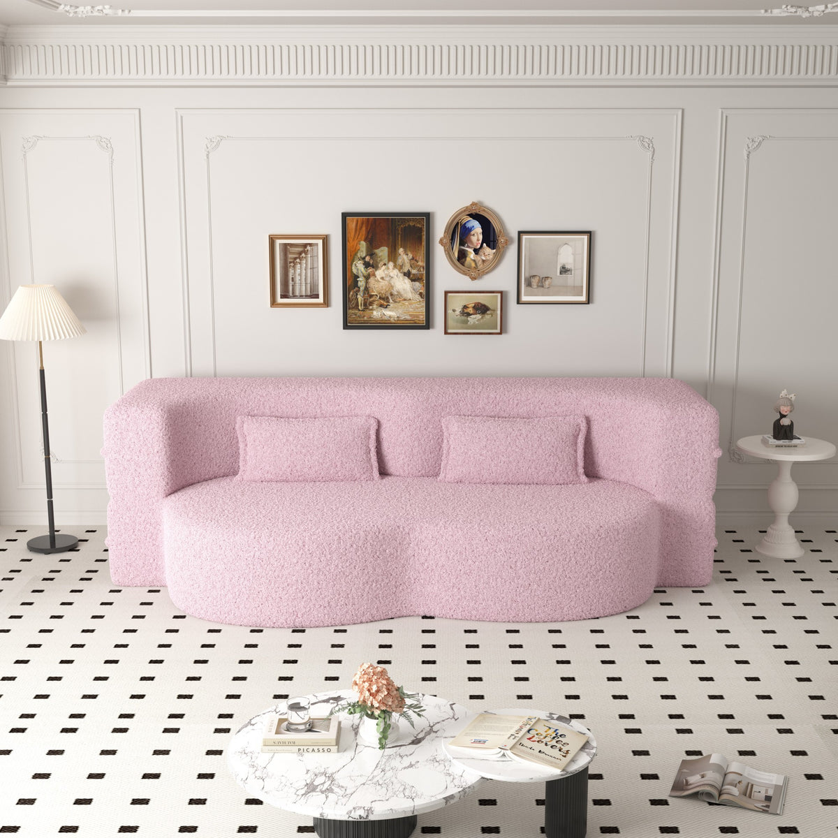Alternate angle of Sofa Bed 3-Tier Folding Sleeper Pink Sherpa Fleece Full Size