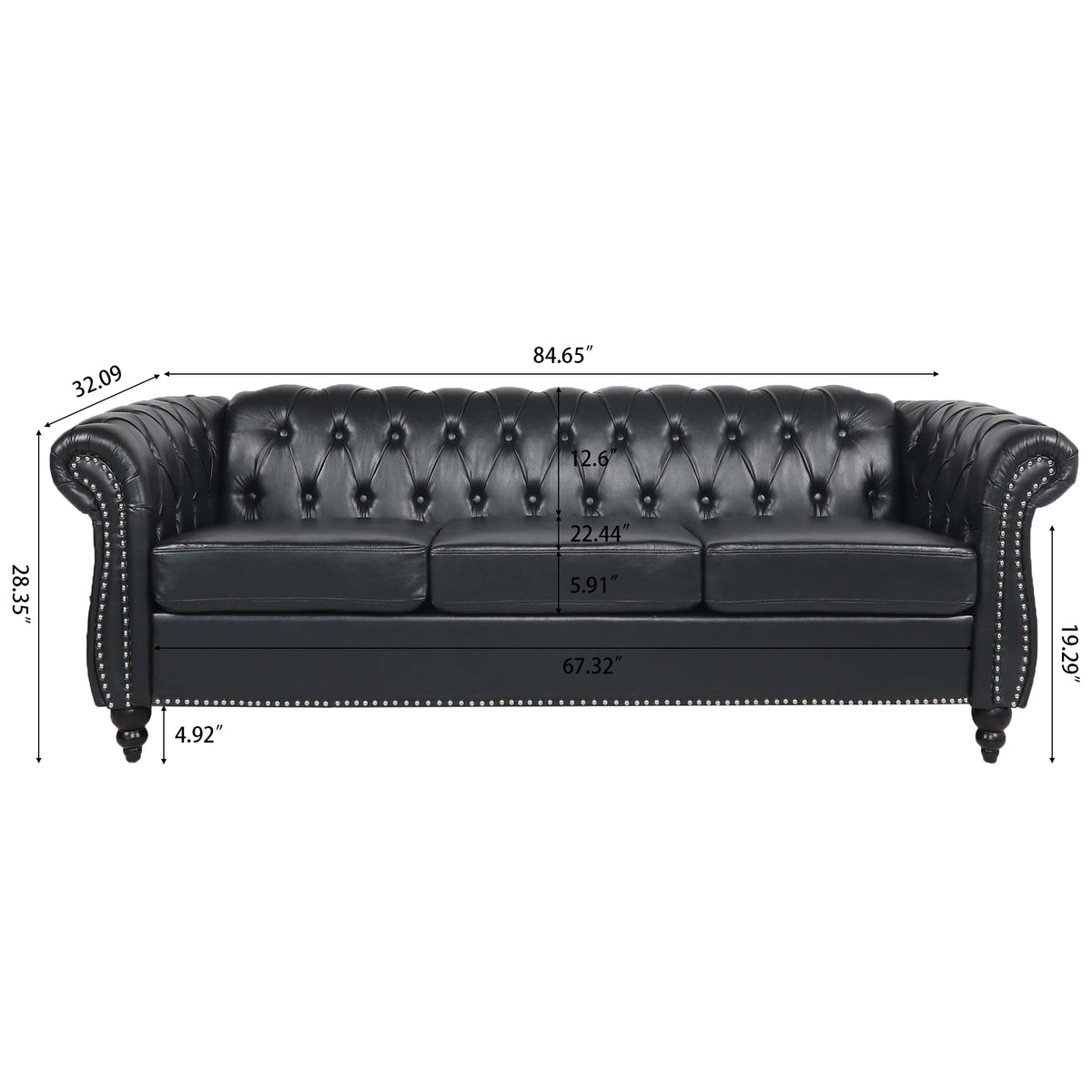 Additional view of Sofa Chesterfield Cushioned Seating Black PU Leather 3-Seater