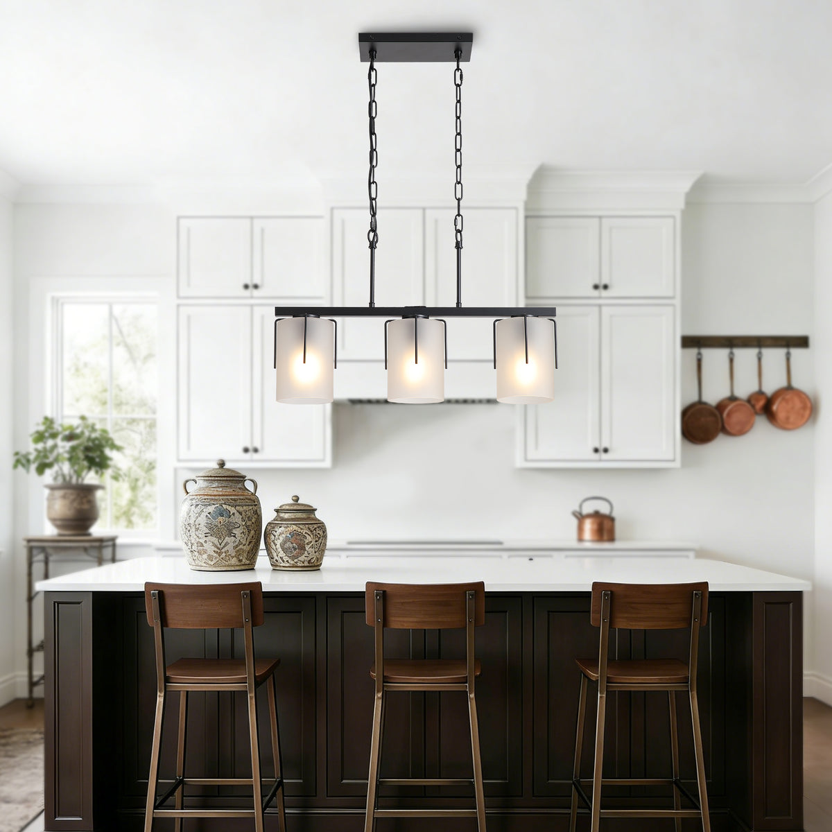 Additional product detail of Pendant Light Minimalist 3-Light Linear Matte Black Glass