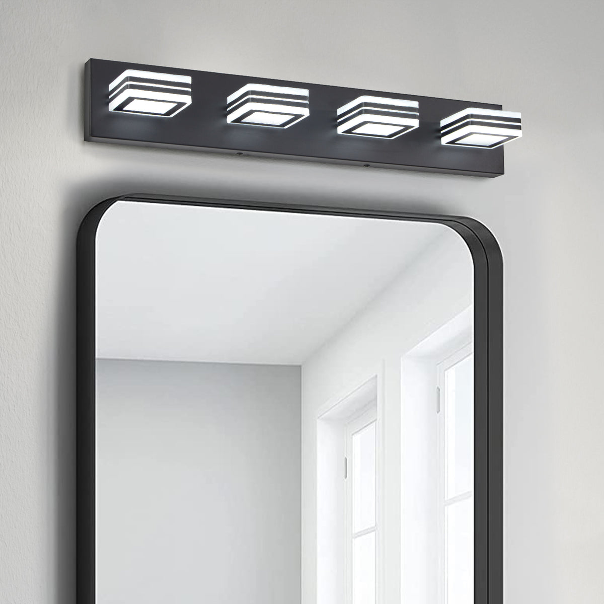 Alternate angle of Vanity Light Modern 4-Light LED Black Iron & Acrylic