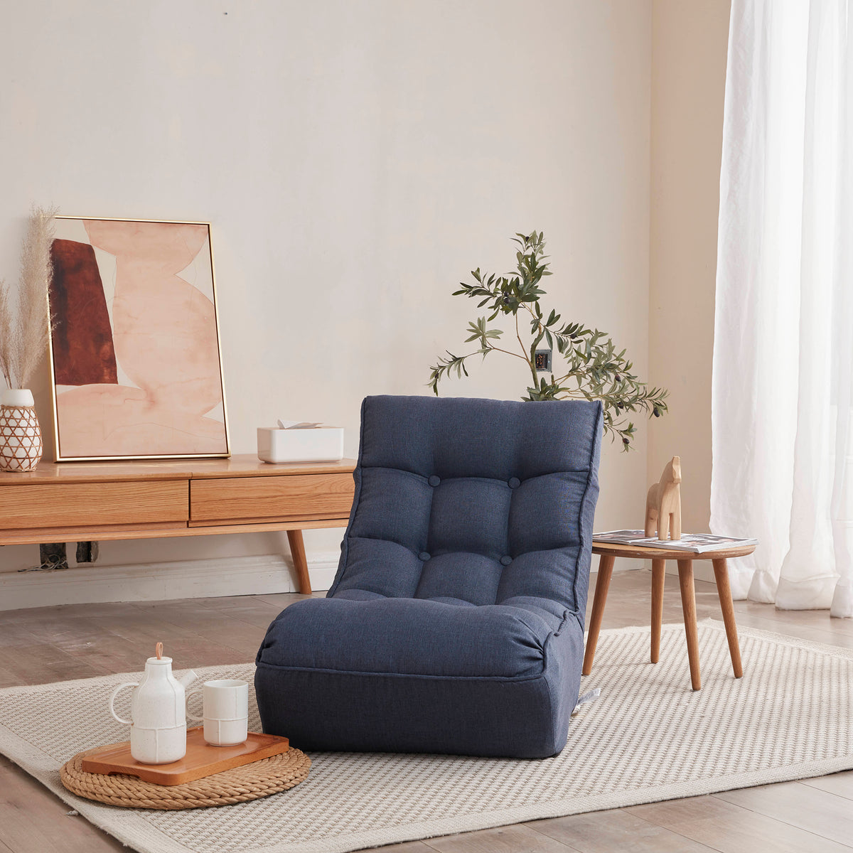 Design feature view of Accent Chair Modern Reclining Navy Metal