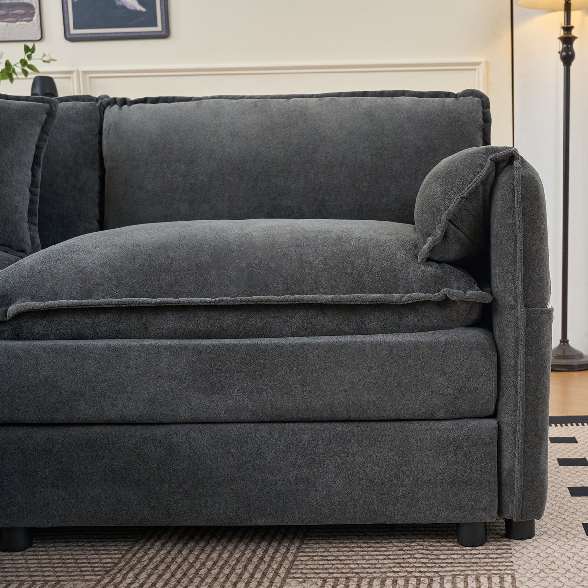 Additional product detail of Ottoman Cushioned Footrest Gray Chenille
