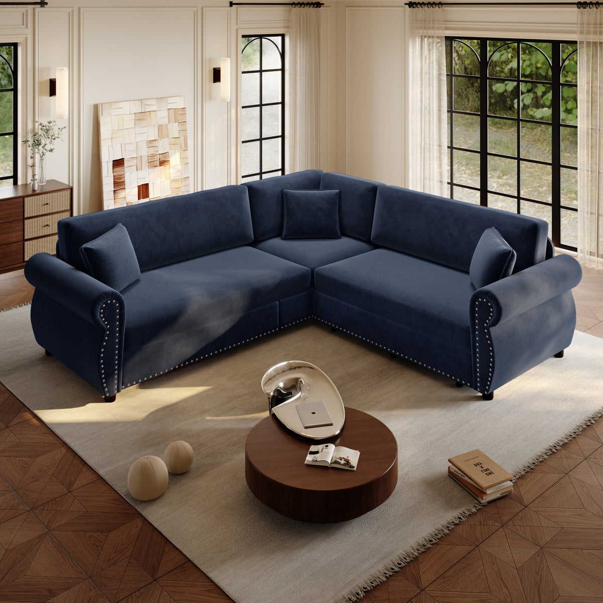 Additional view of Sofa Bed Pull-Out Sleeper Blue Chenille