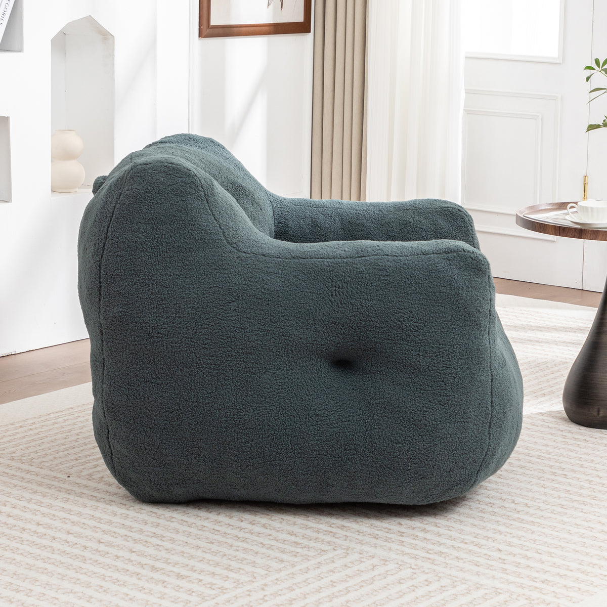 Design feature view of Bean Bag Chair Oversized Seating Light Green Teddy Fabric