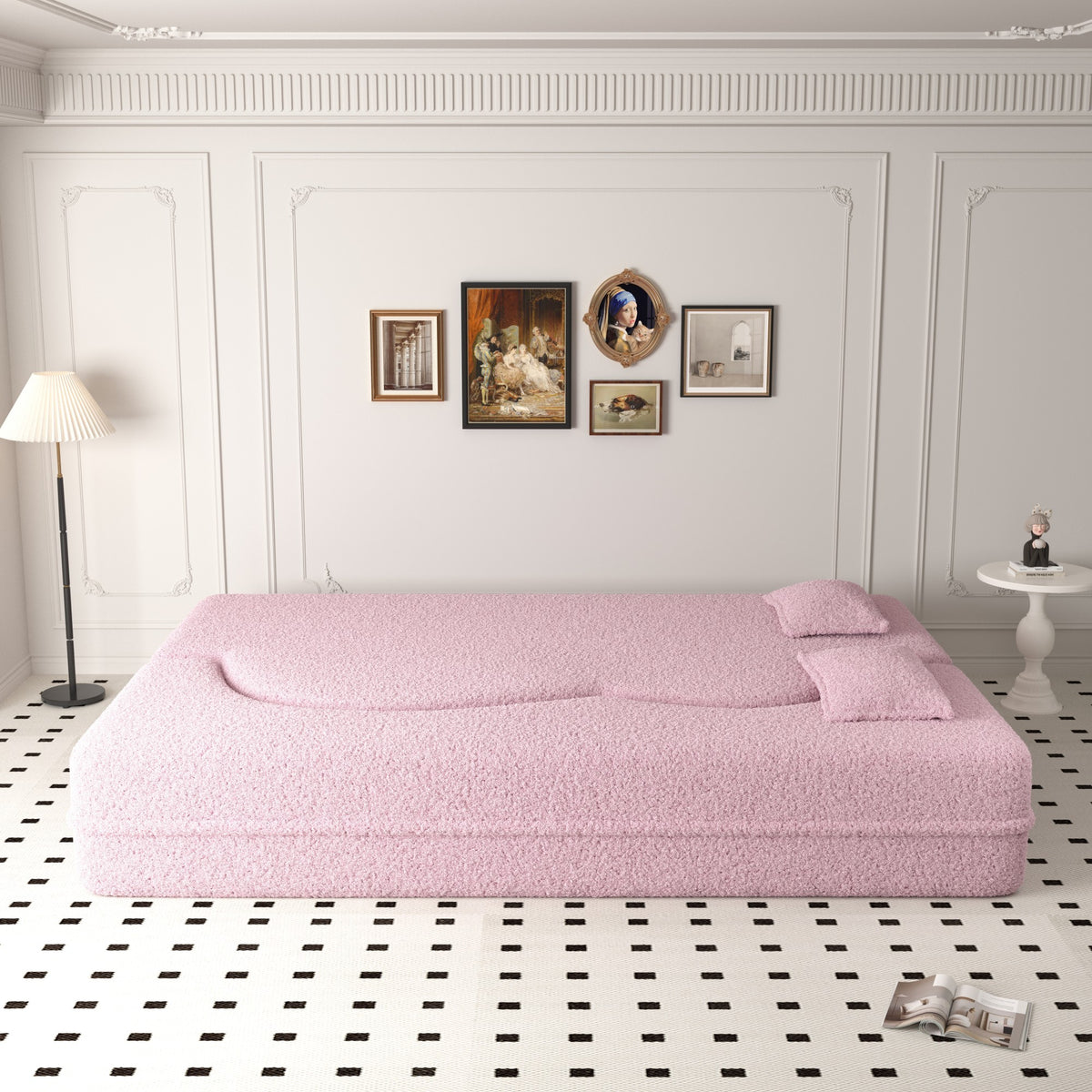 Design feature view of Sofa Bed 3-Tier Folding Sleeper Pink Sherpa Fleece Full Size