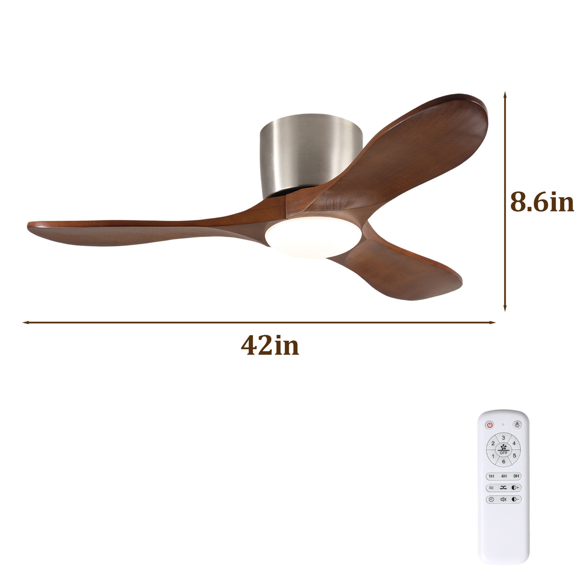 Design feature view of Ceiling Fan Remote Control & LED Light Walnut Wood & Metal