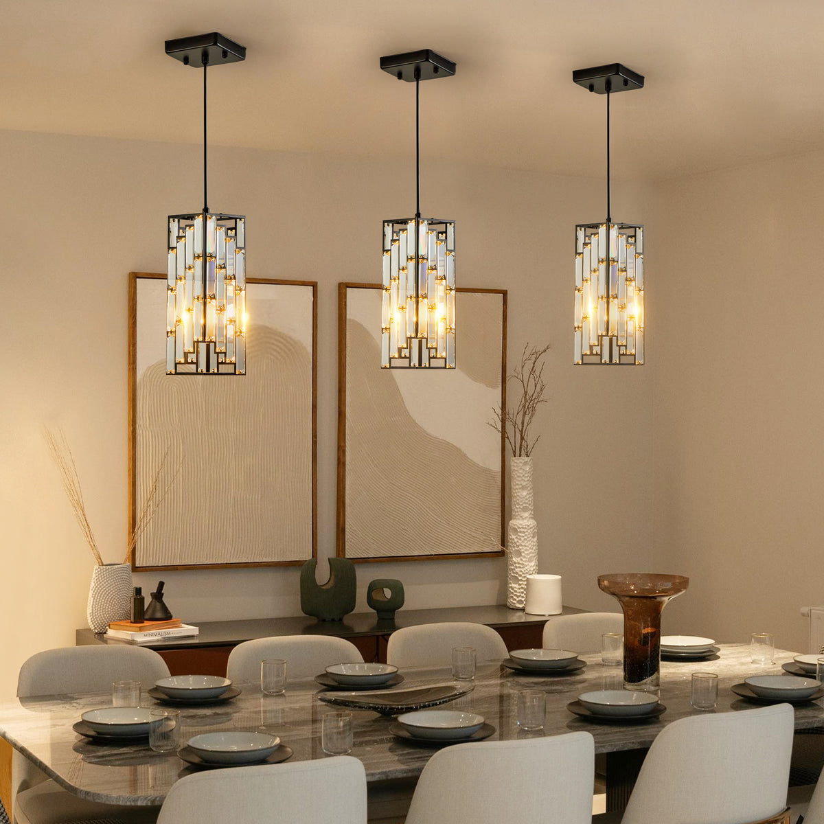 Close-up detail of Pendant Light 3-Pack Crystal Set Black Crystal & Metal