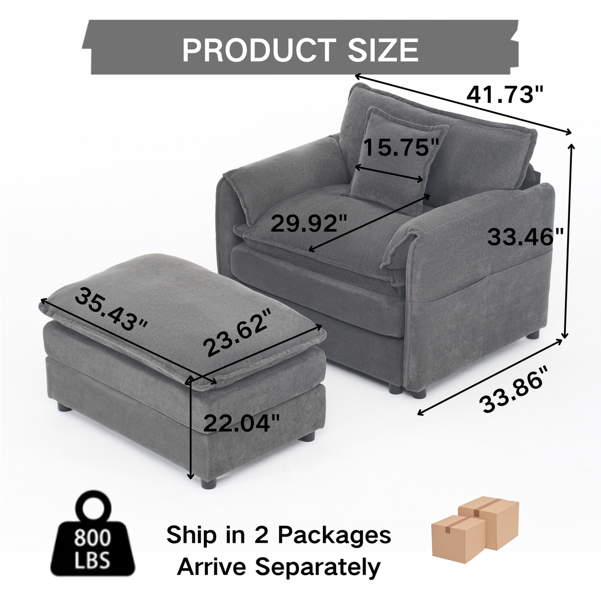 Full product view of Ottoman Cushioned Footrest Gray Chenille