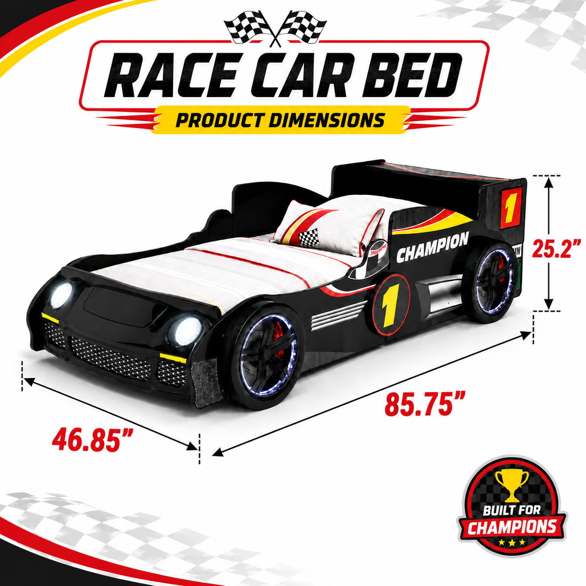 Additional view of Bed Frame LED Race Car Design Black Particle Board Twin Size