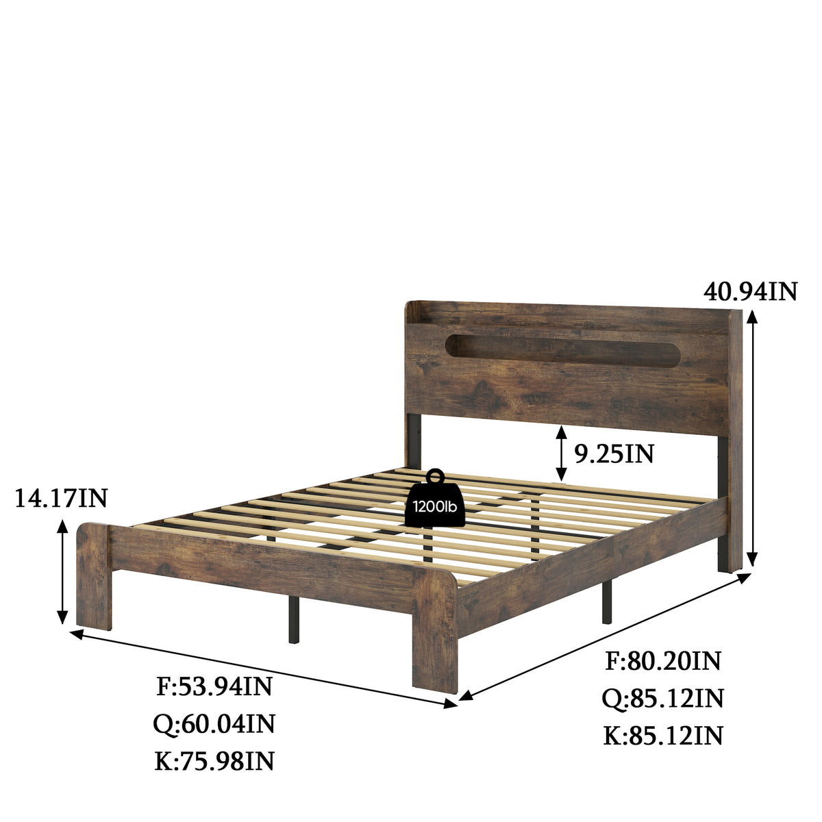 Construction and detail view of Platform Bed Frame LED Storage Headboard Dark Brown Wood King Size