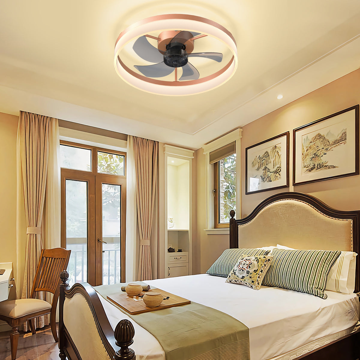 Close-up detail of Ceiling Fan Modern Dimmable LED Rose Gold ABS