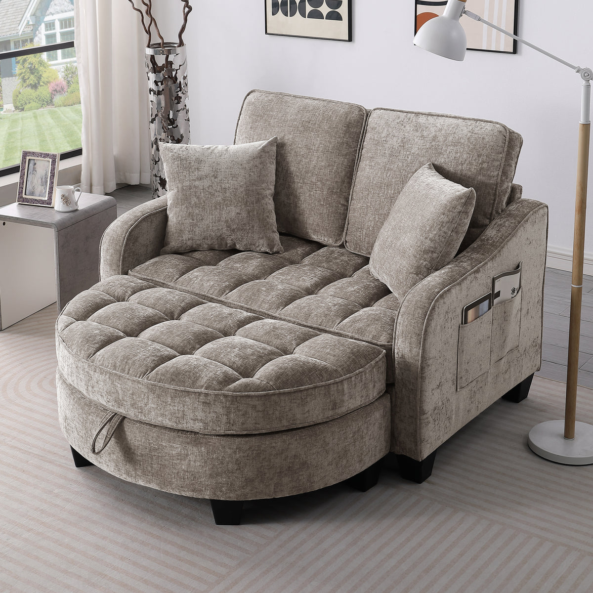 Loveseat Sofa Cushioned Seating Brown Corduroy 2-Seater in a modern living room