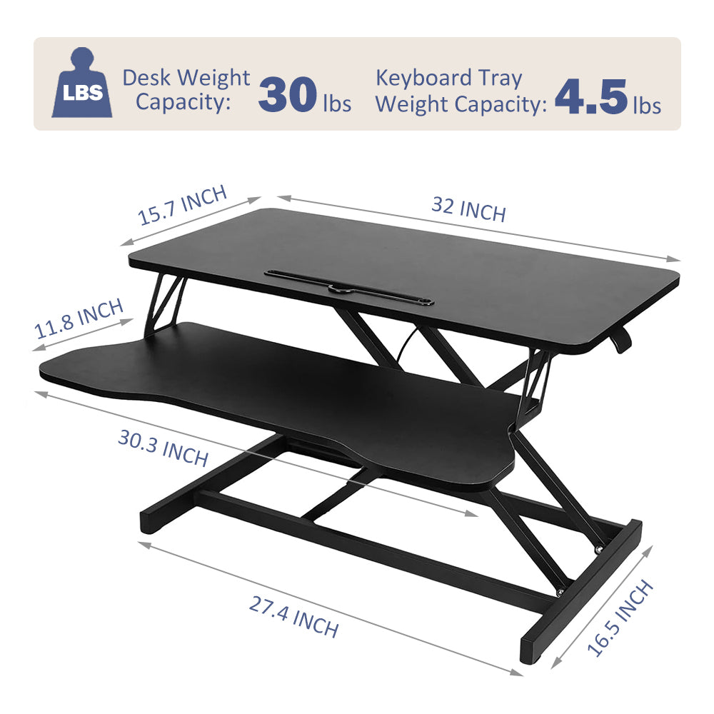 Design feature view of Standing Desk Converter Height Adjustable Black MDF & Metal